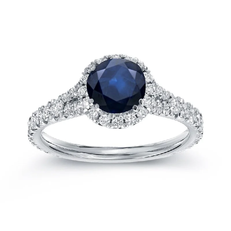 Auriya Round 1ct Blue Sapphire and 3/5ctw Halo Diamond Engagement Ring 14k White Gold (H-I, SI1-SI2)