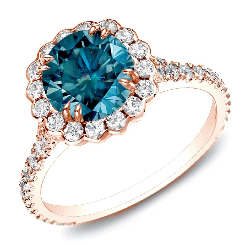 Auriya 1 1/2ctw Halo Blue Diamond Engagement Ring 14k Rose Gold (H-I, I1-I2)