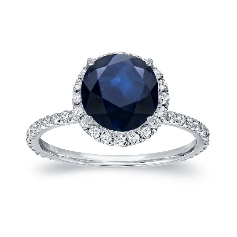 Auriya Round 2ct Blue Sapphire and 3/5ct TDW Diamond Halo Engagement Ring 14k Gold