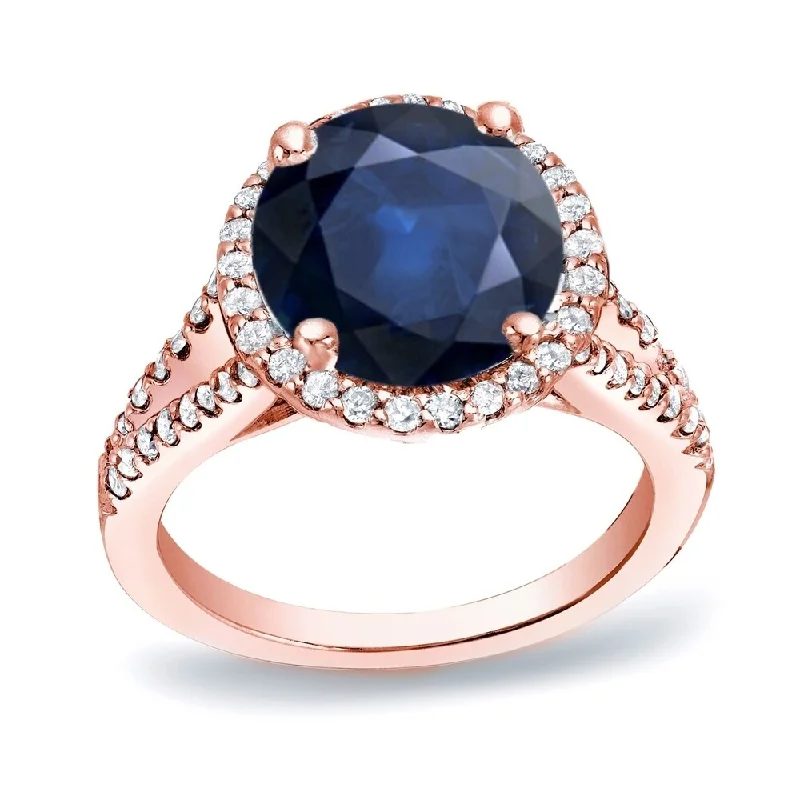 Auriya Round 1 1/5ct Blue Sapphire and 1/2ct TDW Diamond Halo Engagement Ring 14K Gold (H-I, SI1-SI2)