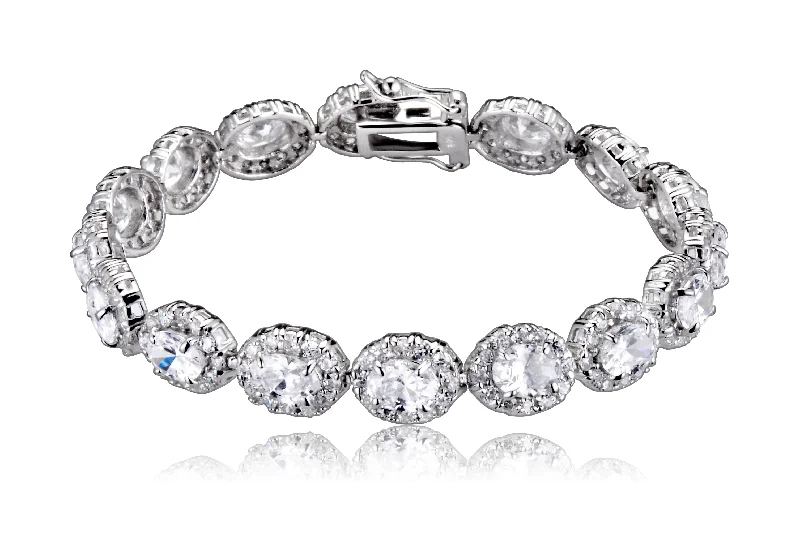 Sterling Silver Cubic Zirconia Oval Shape Bracelet